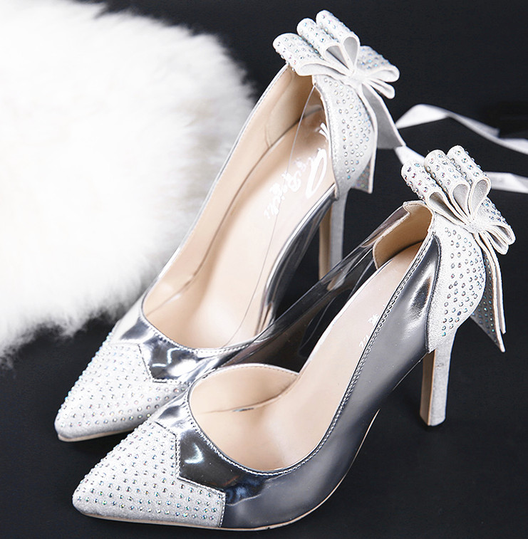 Pointed Toe Crystal Bowknot Slip On Women High Heels Fashion Stiletto Pumps Wedding Shoes On Luulla