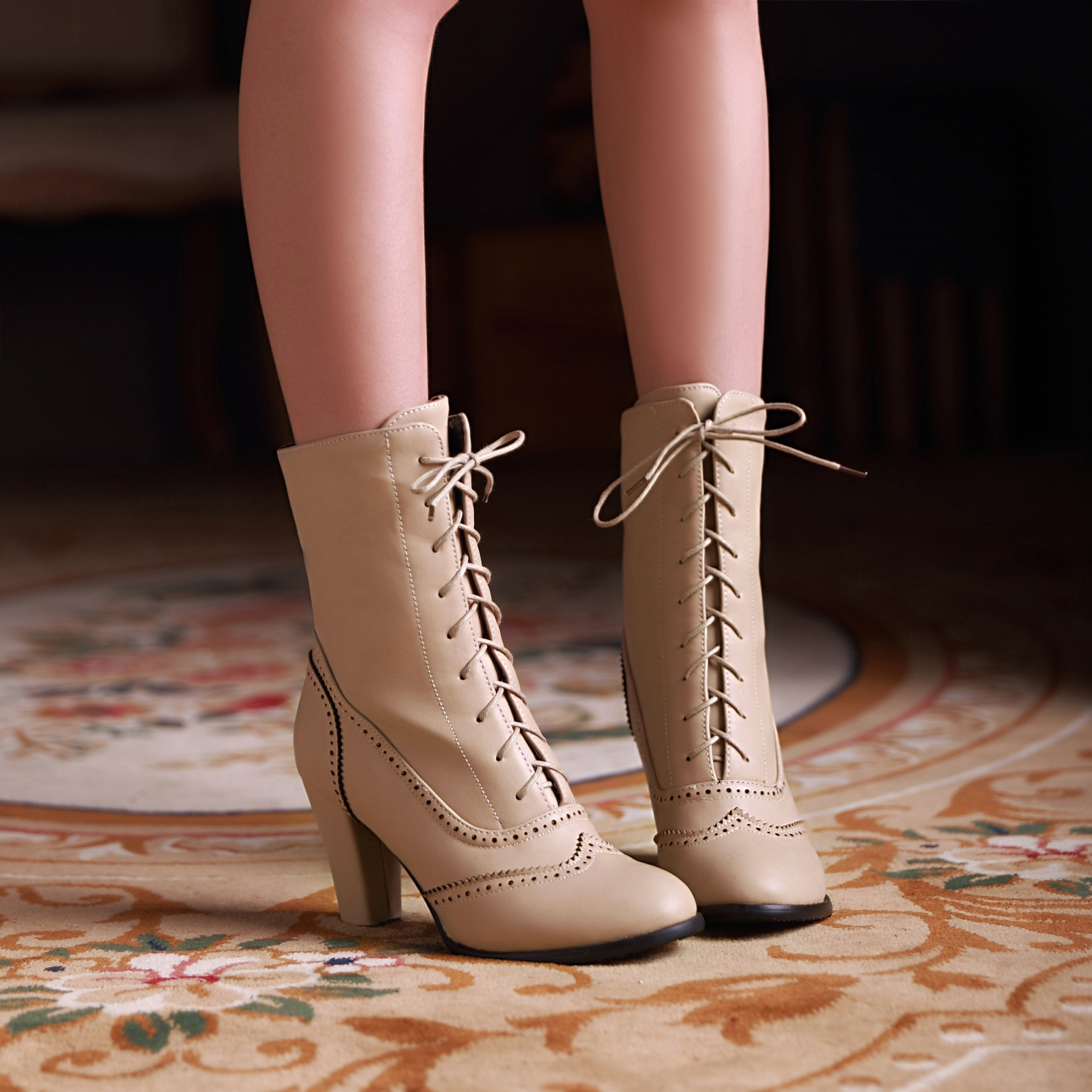 low heel lace booties